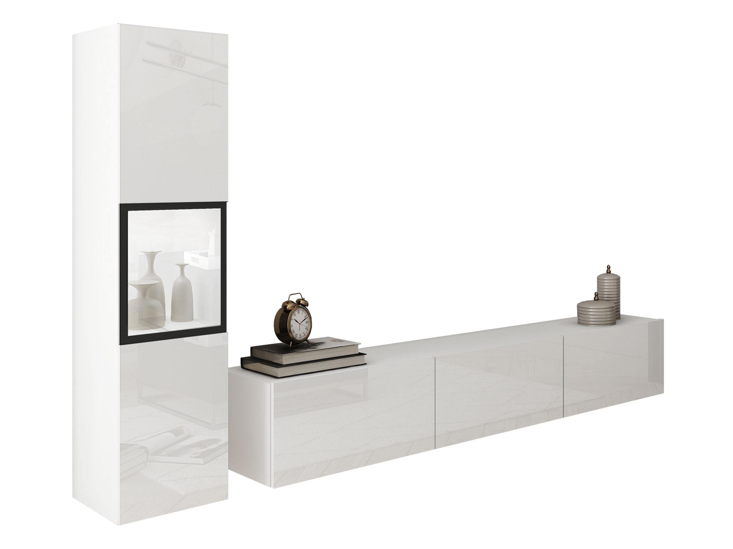 WOHNWAND Berlin I mit weißer LED Beleuchtung - Weiß Hochglanz/Alufarben, Holzwerkstoff/Kunststoff (180/30/33cm) - MIRJAN24