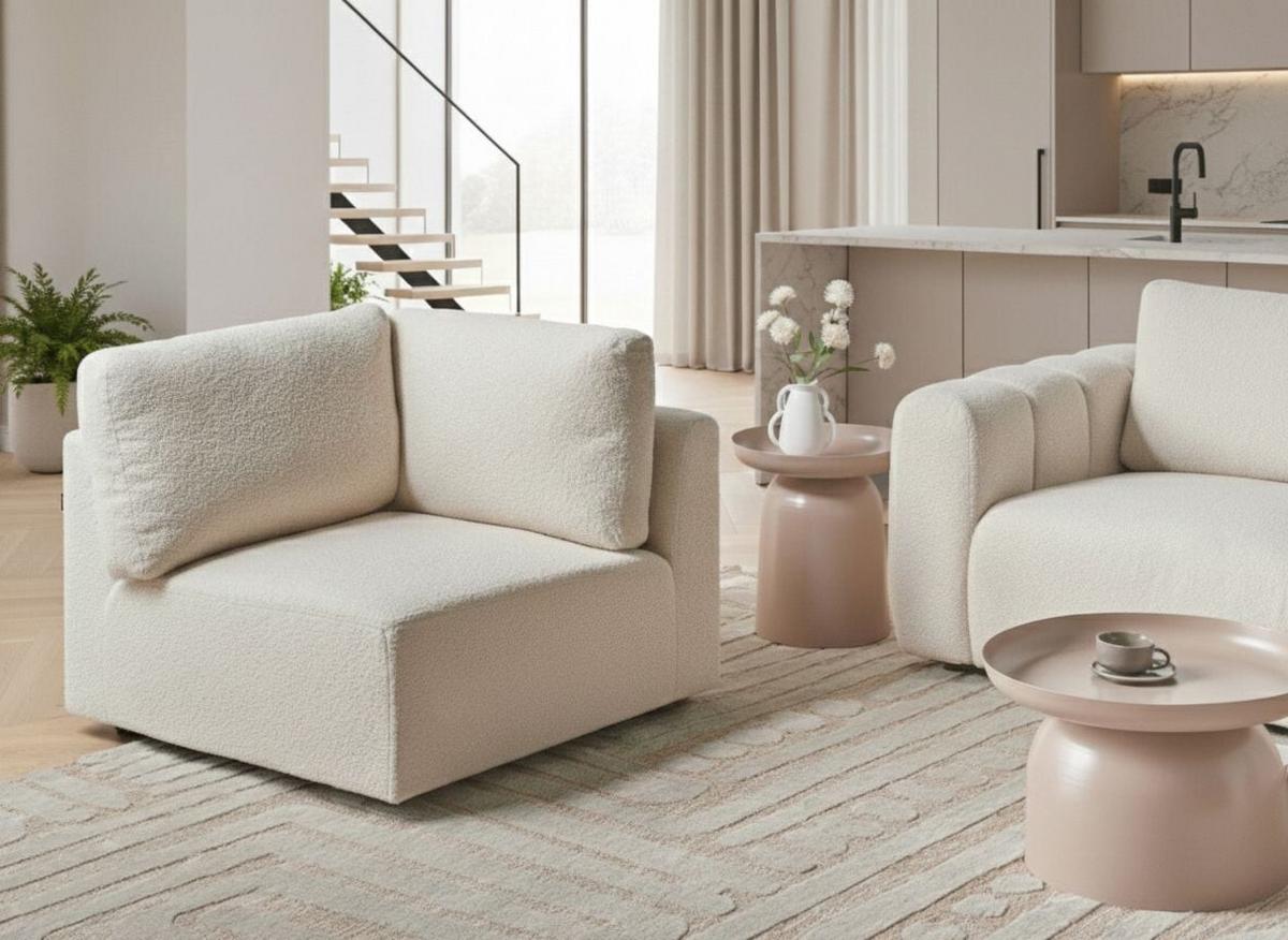 ECKMODUL Bouclé Cremeweiß Kivvik - Creme, Textil (97/80/97cm) - Beliani