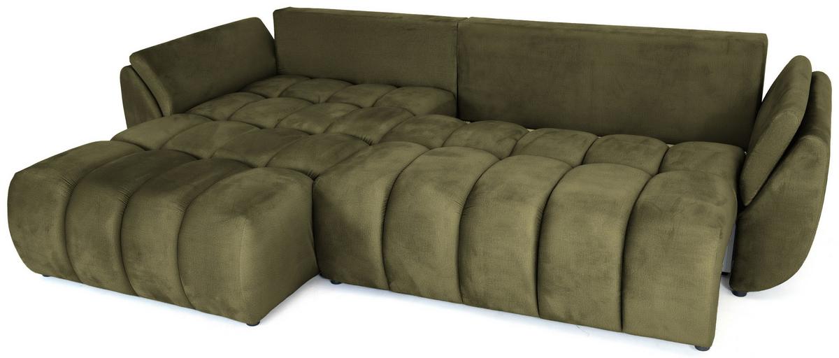 ECKSOFA Iris mit Schlaffunktion und Bettkasten, links oder rechts montierbar – Olivgrün Samt 280/184/85 cm - Schwarz/Olivgrün, Kunststoff/Textil (280/184cm) - WFL GROUP