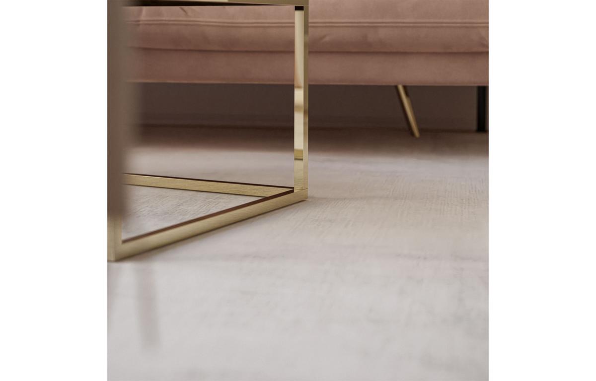 COUCHTISCH YOSHI 2in1 70/70/42 cm Gold Chrom / Weiß Hochglanz - Weiß, Holzwerkstoff/Metall (70/70/42cm) - Lookway