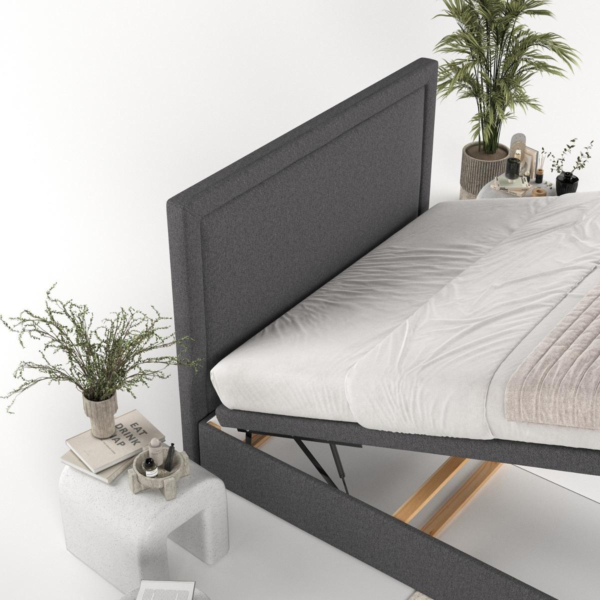 POLSTERBETT Salma mit Stauraum 140/200 cm Anthrazit im Megan Stoff - Anthrazit/Schwarz, Holz/Holzwerkstoff (140/200cm) - AltaBeds