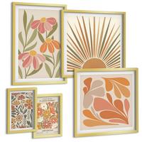 BILDER SET 5er Set - 50x50 cm & 20x30 cm & 40x60 cm Goldrahmen - Pastellfarbene Sonnenblumen - Goldfarben, Kunststoff (40/60cm) - TULUP