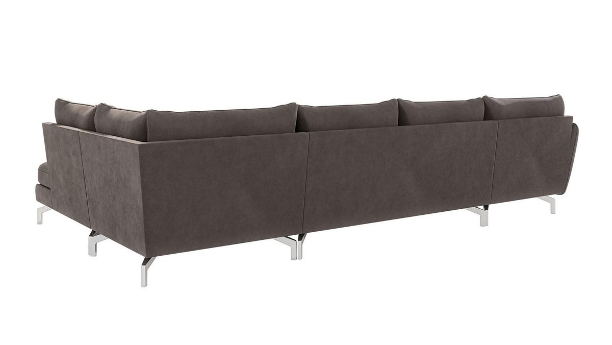 WOHNLANDSCHAFT Elou Khaki Luxusmicrofaser - Chromfarben/Dunkelbraun, Textil/Metall (336/87/200cm) - S-Style Möbel