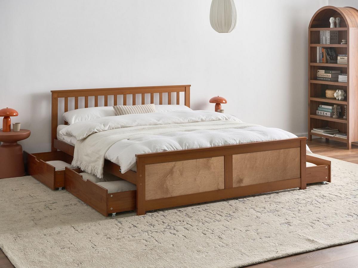 BETT mit 4 Schubladen 160/200 cm Kiefernholz Braun Olendon - Braun, Holz (160/200cm) - Beliani