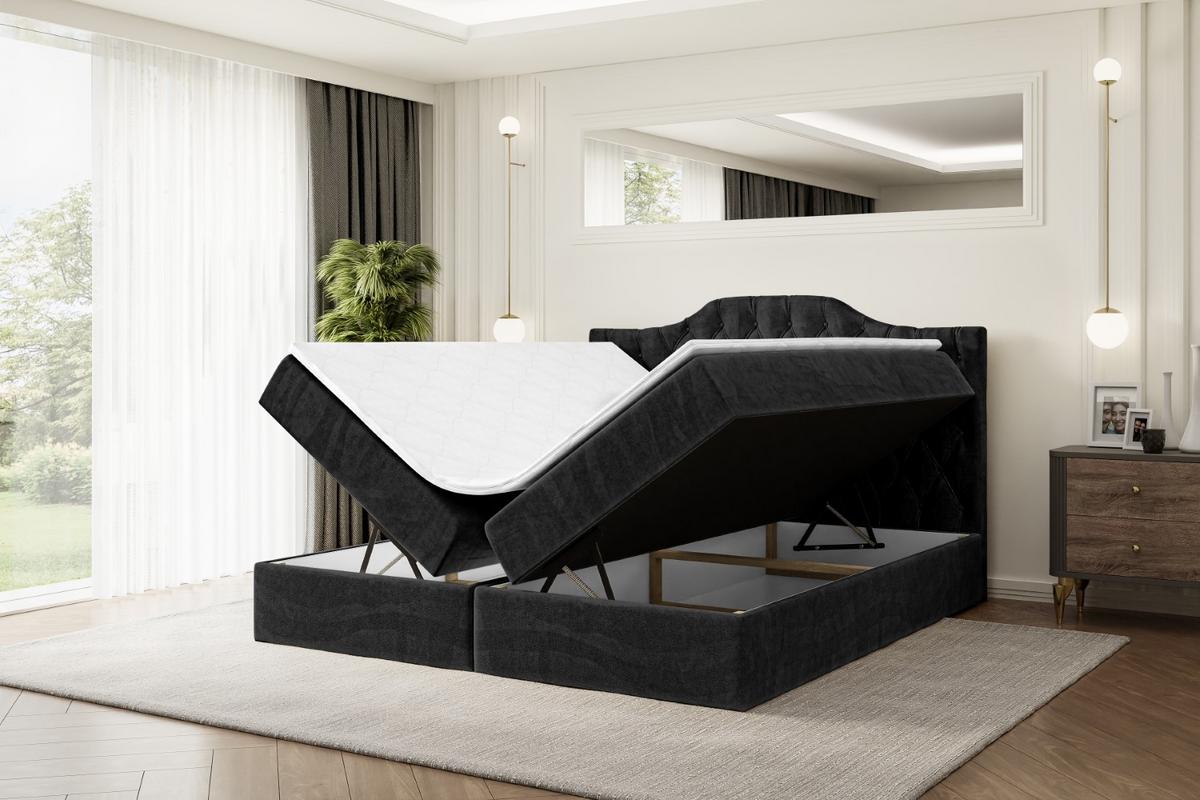 BOXBETT mit Matratze H3 und Lattenrost - VILA-1 - 180x200 cm Schwarz - Schwarz, Holzwerkstoff (180/200cm) - ALTDECOR