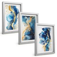BILDER SET 3er Set - 20x30 cm Silberner Rahmen - Blaue abstrakte Muster - Silberfarben, Kunststoff (20/30cm) - TULUP