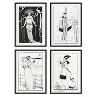 POSTER Set mit 4 SchwarzweissWeinleseblättern vom Künstler George Barbier A4 Schwarzer Rahmen - Schwarz, Papier (29.7/3cm) - Nacnic