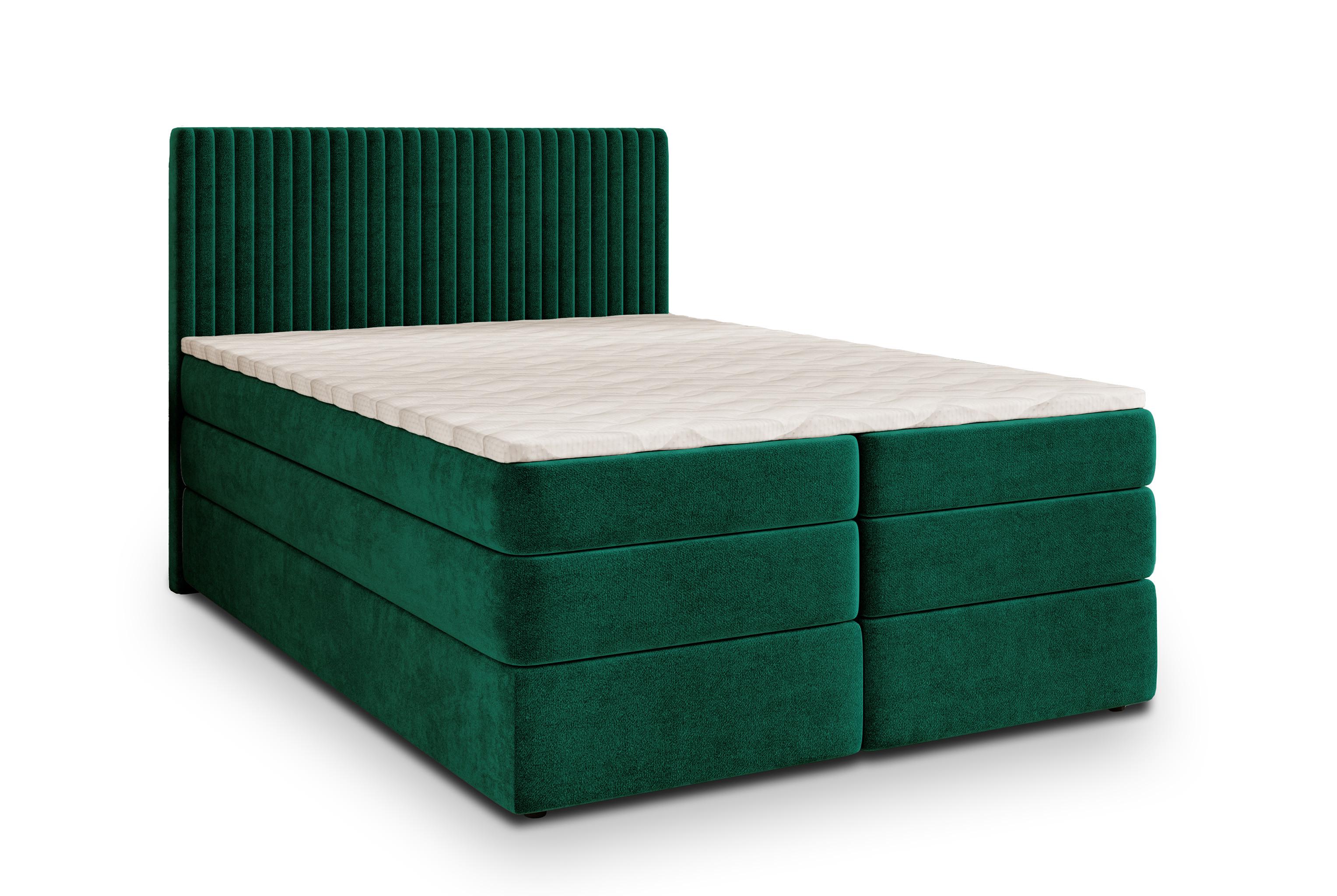 BOXSPRINGBETT FELBIO 160x200 cm mit Matratze und Topper - Grün - Grün, Holz (160/200cm) - MASSENO