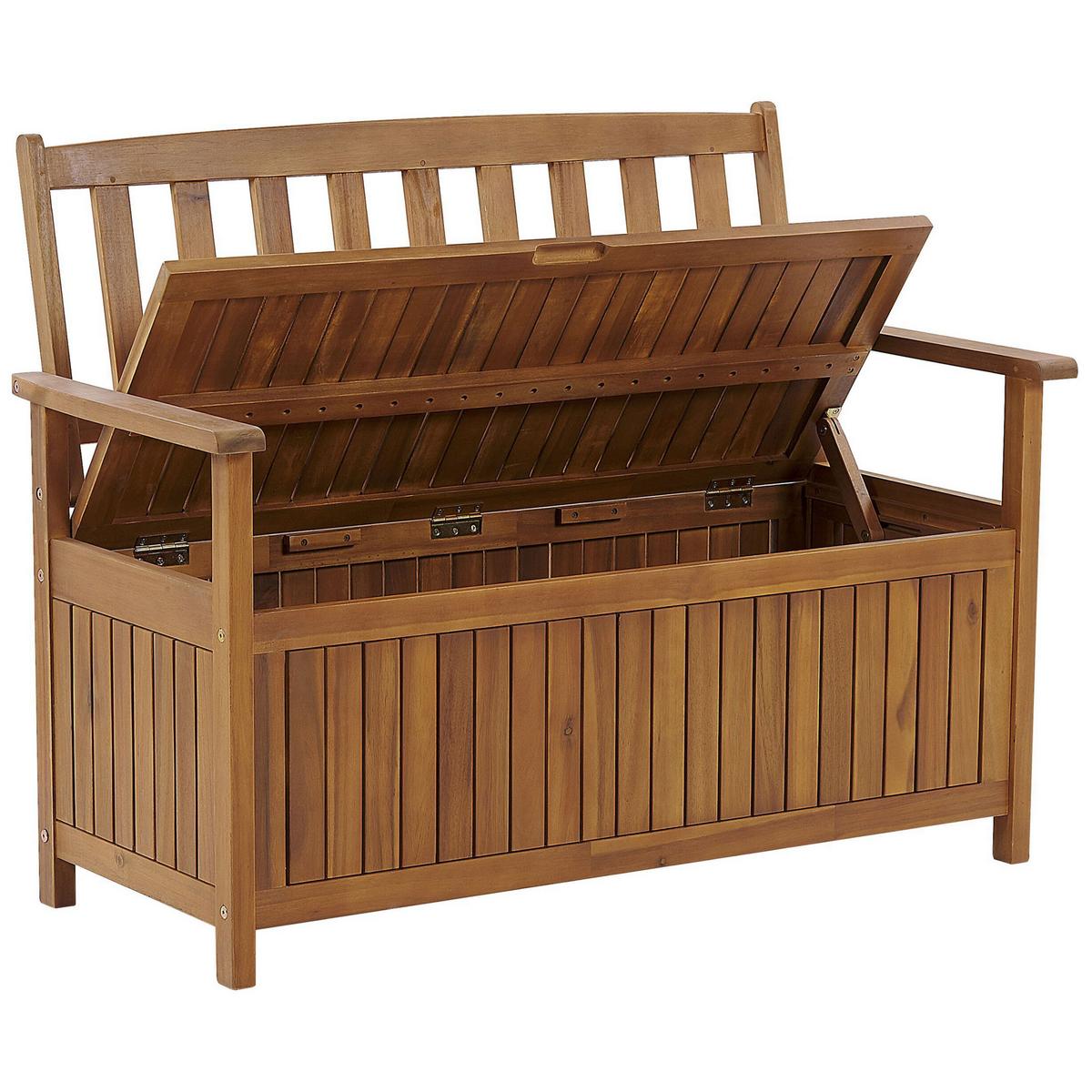 GARTENBANK Akazienholz hellbraun mit Stauraum 120 cm Sovana - Hellbraun, Holz (120/91/60cm) - Beliani