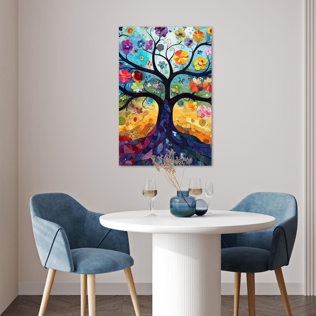 POSTER Kunst - Baum des Lebens - Blumen - Hippie Wanddeko 40x60 cm - Dunkelblau, Papier (40/60/0.1cm) - MuchoWow