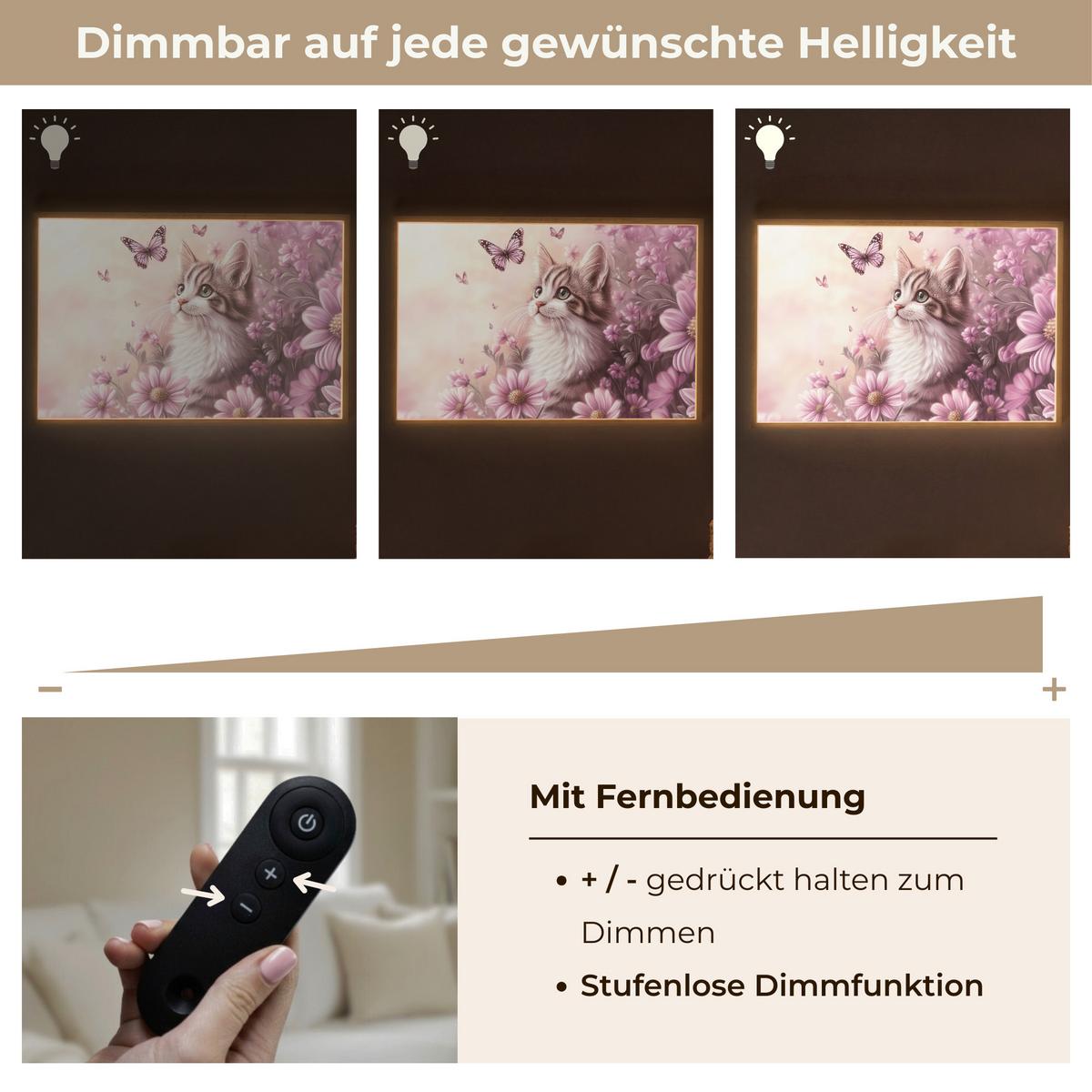 NACHTTISCHLAMPE MIT AKKU Kätzchen - Blumen - Schmetterlinge - Lila 100x70 cm - Altrosa, Holzwerkstoff (8/100/70cm) - OnlyWow
