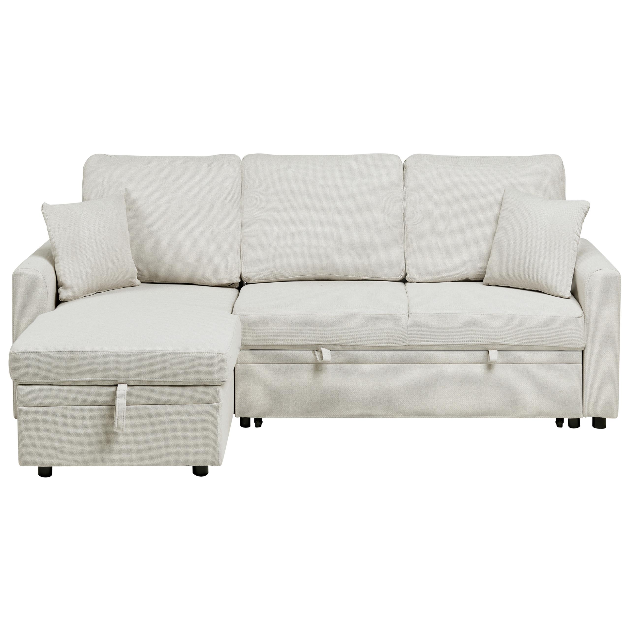ECKSCHLAFSOFA 3-Sitzer Kunstleinen Hellbeige rechtsseitig Nassjo - Beige, Textil (210/131cm) - Beliani