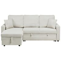 ECKSCHLAFSOFA 3-Sitzer Kunstleinen Hellbeige rechtsseitig Nassjo - Beige, Textil (210/131cm) - Beliani
