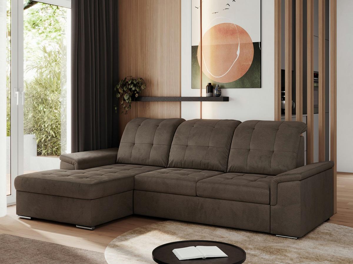 ECKSOFA MADRITO L - Braun Velorus - Links - Silberfarben/Braun, Textil/Metall (160/256cm)