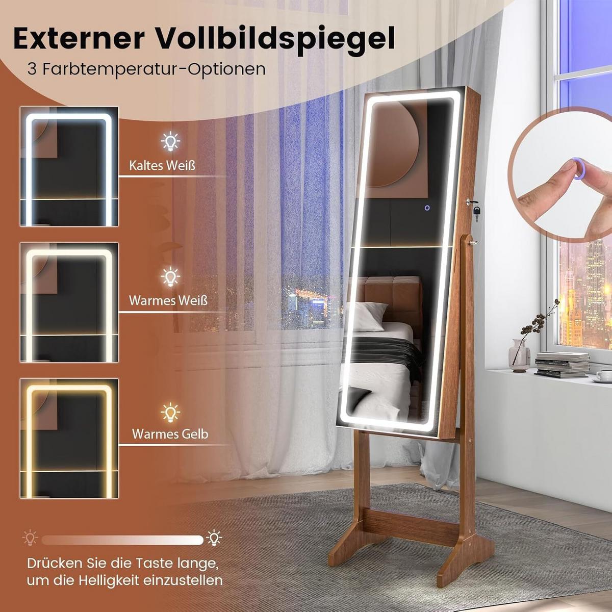 SCHMUCKSCHRANK 151cm Walnuss - Walnussfarben, Holz (41/151/38cm) - COSTWAY