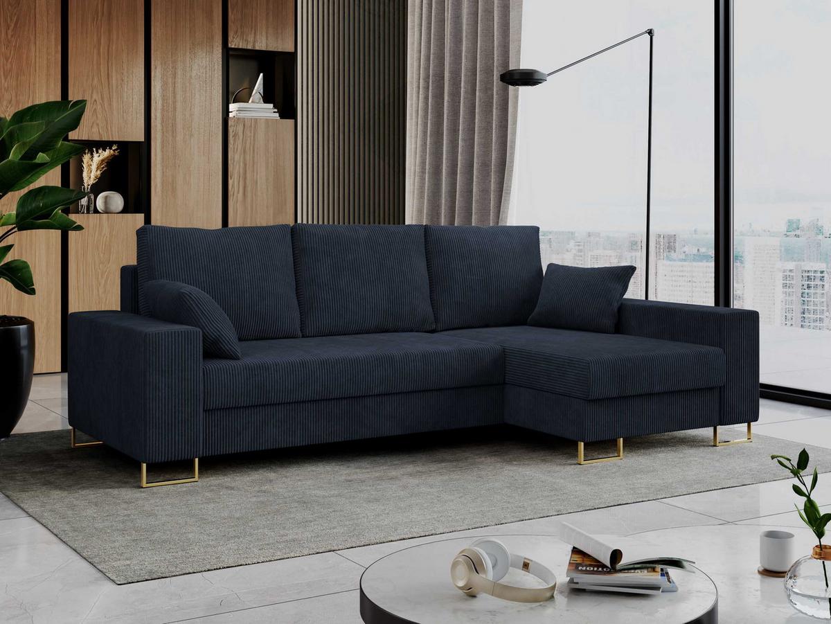 ECKSOFA Dorian Cord Dunkelblau - Goldfarben/Dunkelblau, Textil/Metall (242/138cm) - MKS