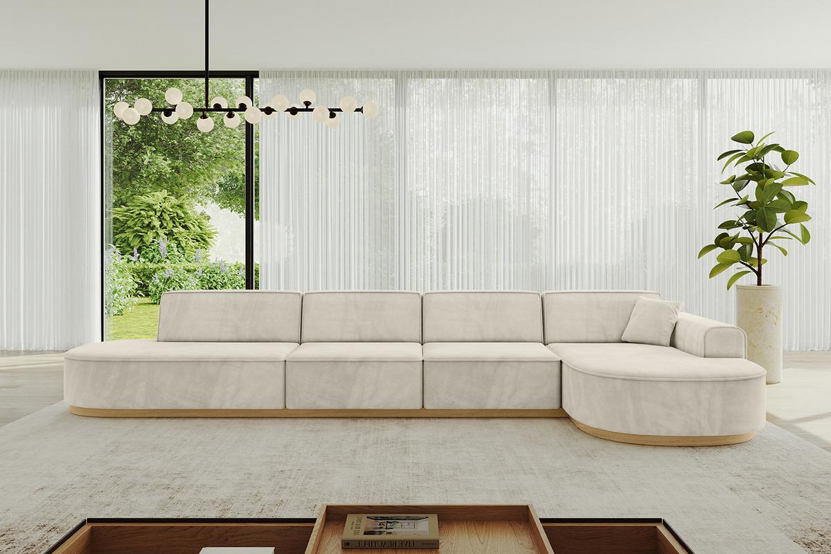 ECKSOFA Ottomane Rechts MARI-L3-v2 - 413x171x83 cm Ecru Velours - Ecru, Holzwerkstoff/Textil (171/413cm) - ALTDECOR