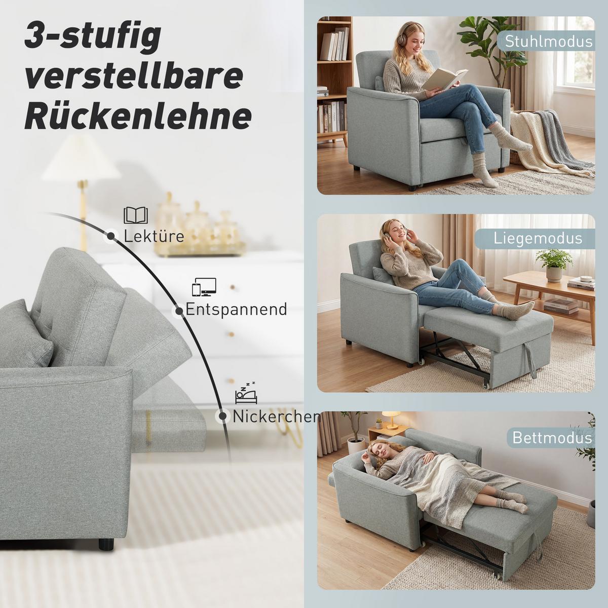 SCHLAFSESSEL Polyester Schaumstoff Grau - Grau, Textil (68/45.5/187cm) - HOMCOM