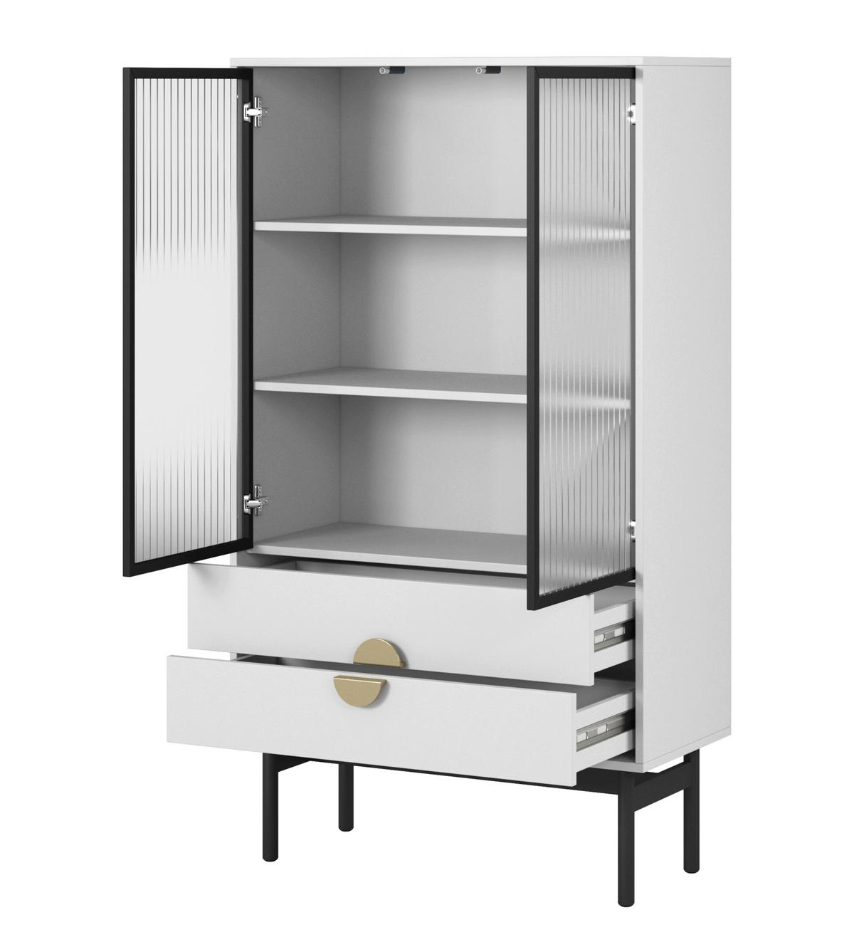 VITRINE Stoon II Weiß 150 cm - Goldfarben/Schwarz, Holzwerkstoff/Metall (85.5/150/41cm) - Selsey