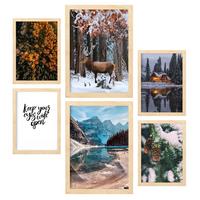 POSTER Set Mit 6 Gefrorener See A3 & A4 Rahmen Aus Hellem Holz - Beige, Papier (29/3cm) - Nacnic
