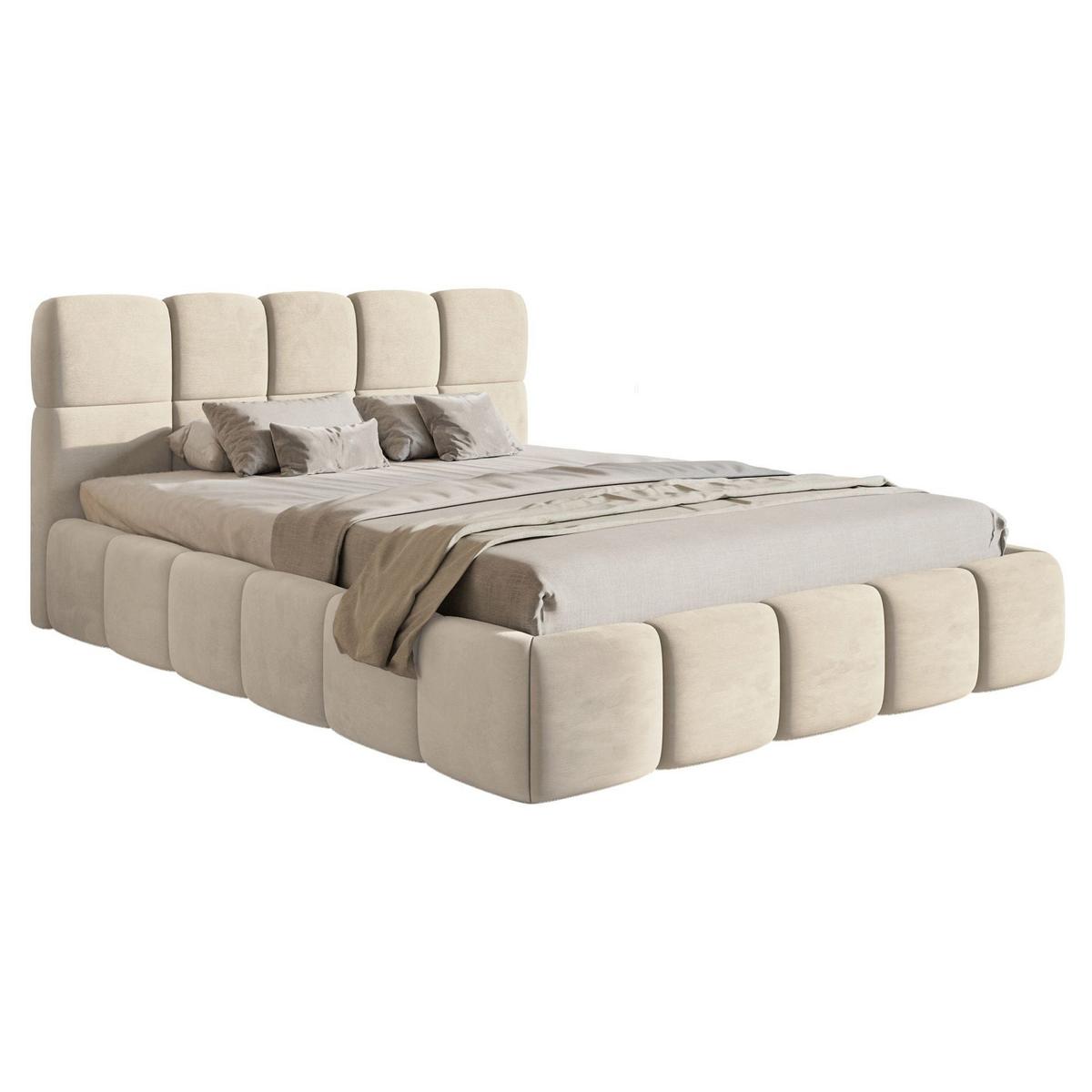 POLSTERBETT Cloudy Hellbeige Samt, Bettkasten & Lattenrost, 120x200 cm - Ecru/Schwarz, Kunststoff/Textil (120/200cm) - Selsey