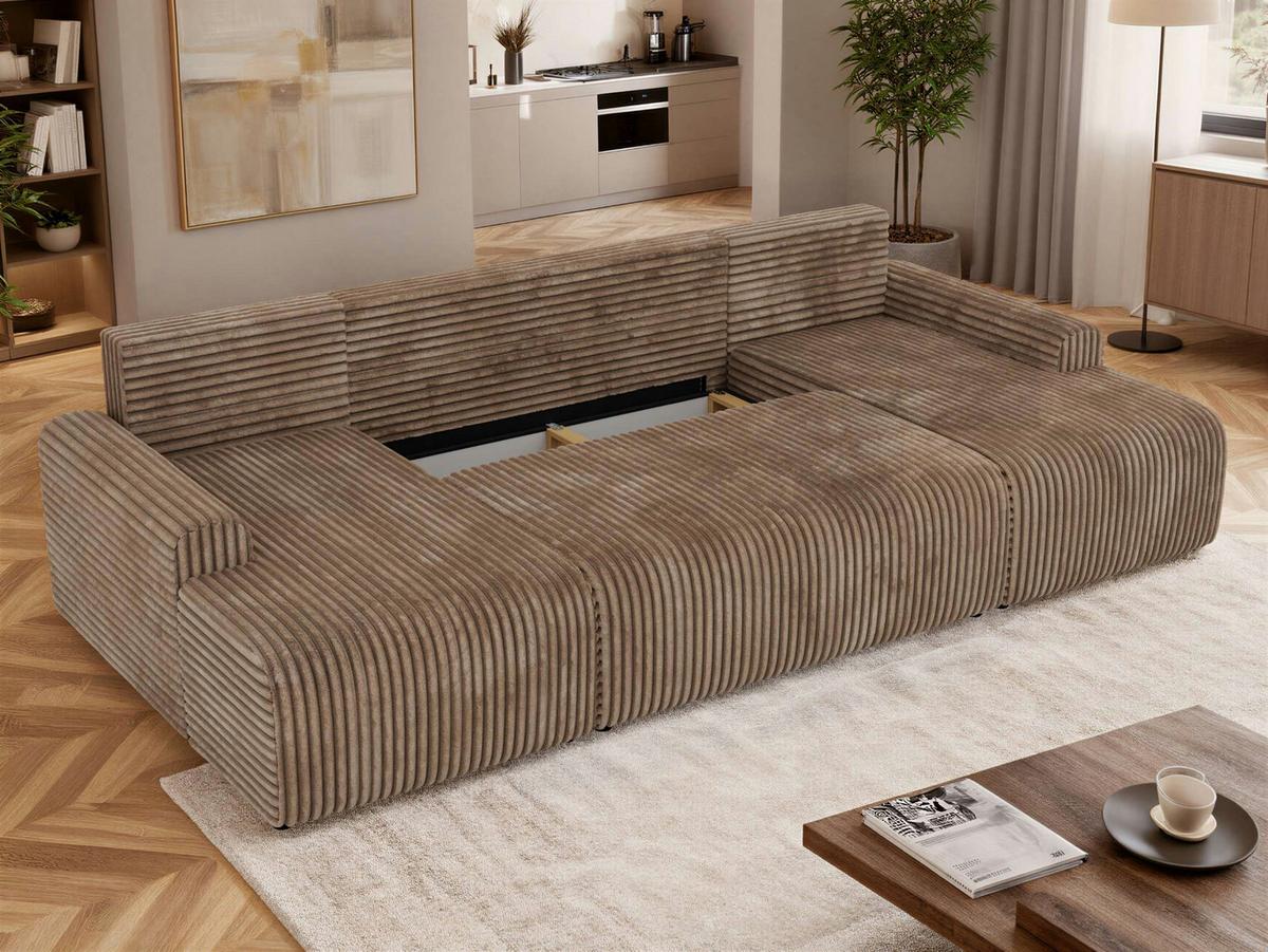 WOHNLANDSCHAFT NESSARO U Braun Cord - Schwarz/Braun, Kunststoff/Textil (312/92/151cm) - MKS