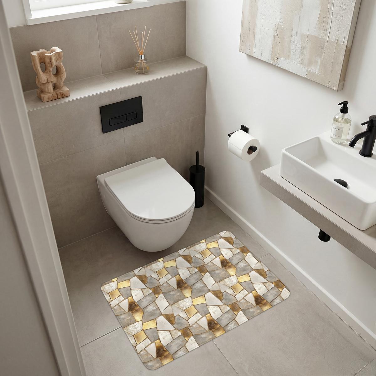 BADEMATTE Mosaik - Marmor - Gold 90x60 cm - Champagner, Textil (90/60cm) - OnlyWow
