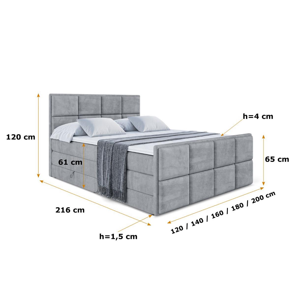 BOXSPRINGBETT NOVA-Z KING - 120 x 200 - H3/H4 - Grau - Grau, Holzwerkstoff (120/200cm) - ALTDECOR