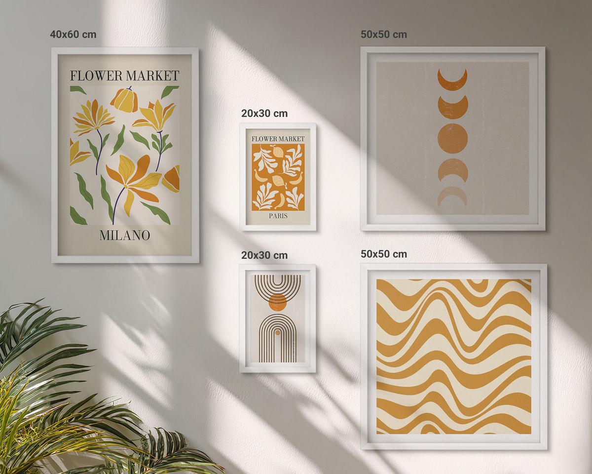 BILDER SET 5er Set - 50x50 cm & 20x30 cm & 40x60 cm Weißer Rahmen - Geometrische Pflanzenmuster - Weiß, Kunststoff (40/60cm) - TULUP