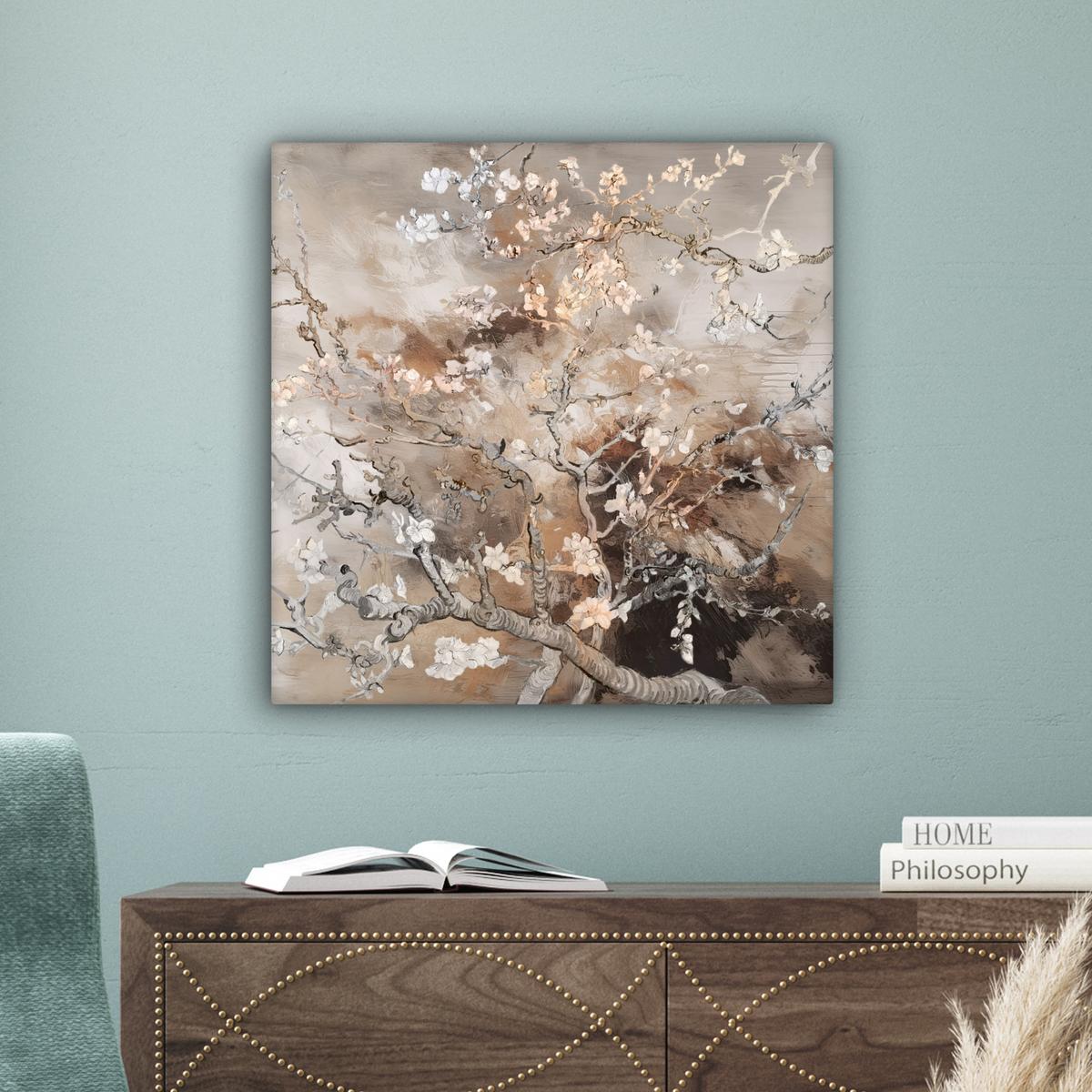 LEINWANDBILD Mandelblüte - Kunst - Van Gogh - Beige - Abstrakt Wandbild Wohnzimmer 50x50 cm - Braun, Textil (50/50cm) - MuchoWow