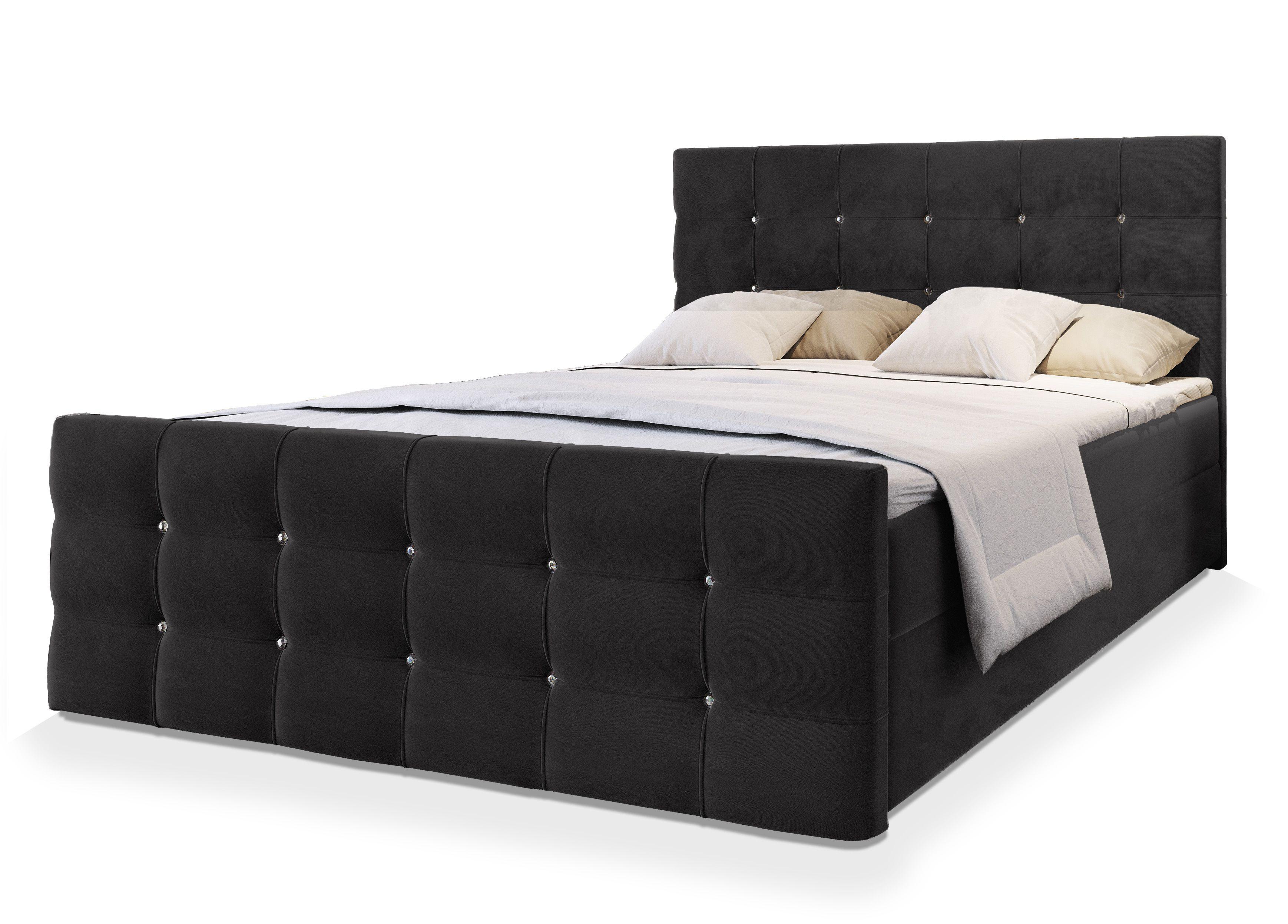 BOXBETT SLAT 160x200 cm mit Matratze und Topper - Schwarz - Schwarz, Holz (160/200cm) - MASSENO