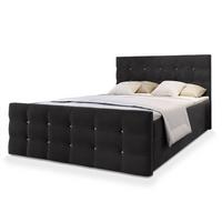 BOXBETT SLAT 140x200 cm mit Matratze und Topper - Schwarz - Schwarz, Holz (140/200cm) - MASSENO