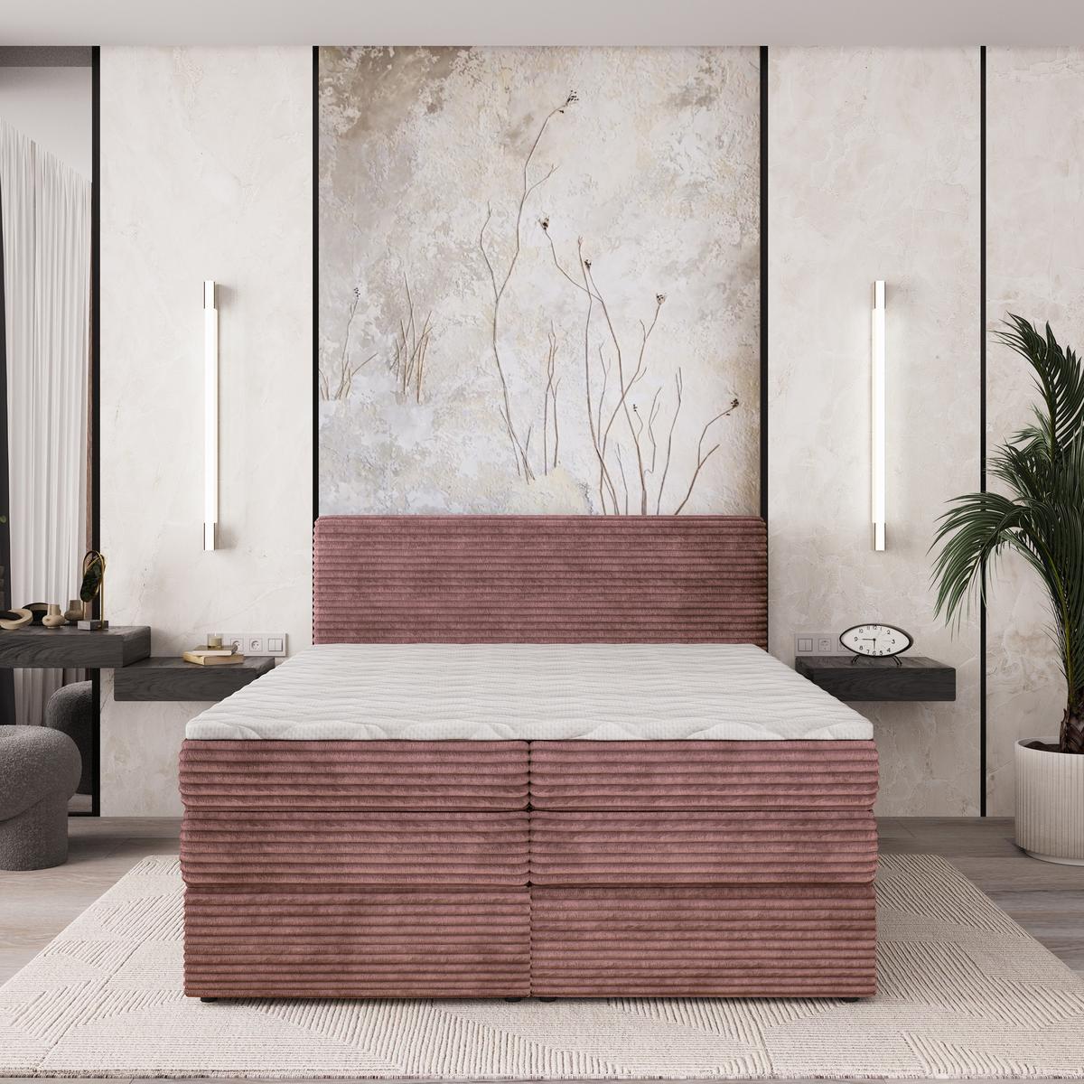 BOXSPRINGBETT LUNERA 180x200 cm mit Matratze und Topper - Rosa - Rosa, Holz (180/200cm) - MASSENO