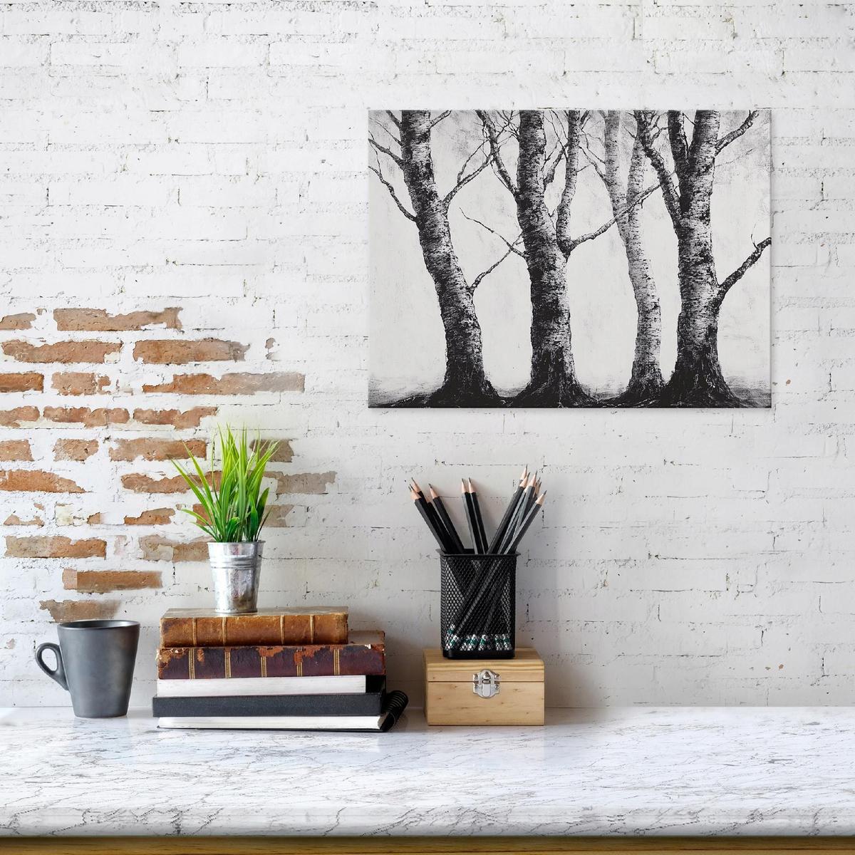 BILDER Wald Schwarz und Weiß Natur Bäume 120x80 - Multicolor, Holzwerkstoff (120/80cm) - Wallarena