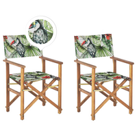 GARTENSTUHL 2er-Set Akazienholz hellbraun Auflagen grau/bunt Tukanmotiv Cine - Hellbraun/Multicolor, Holz (50/91/50cm) - Beliani
