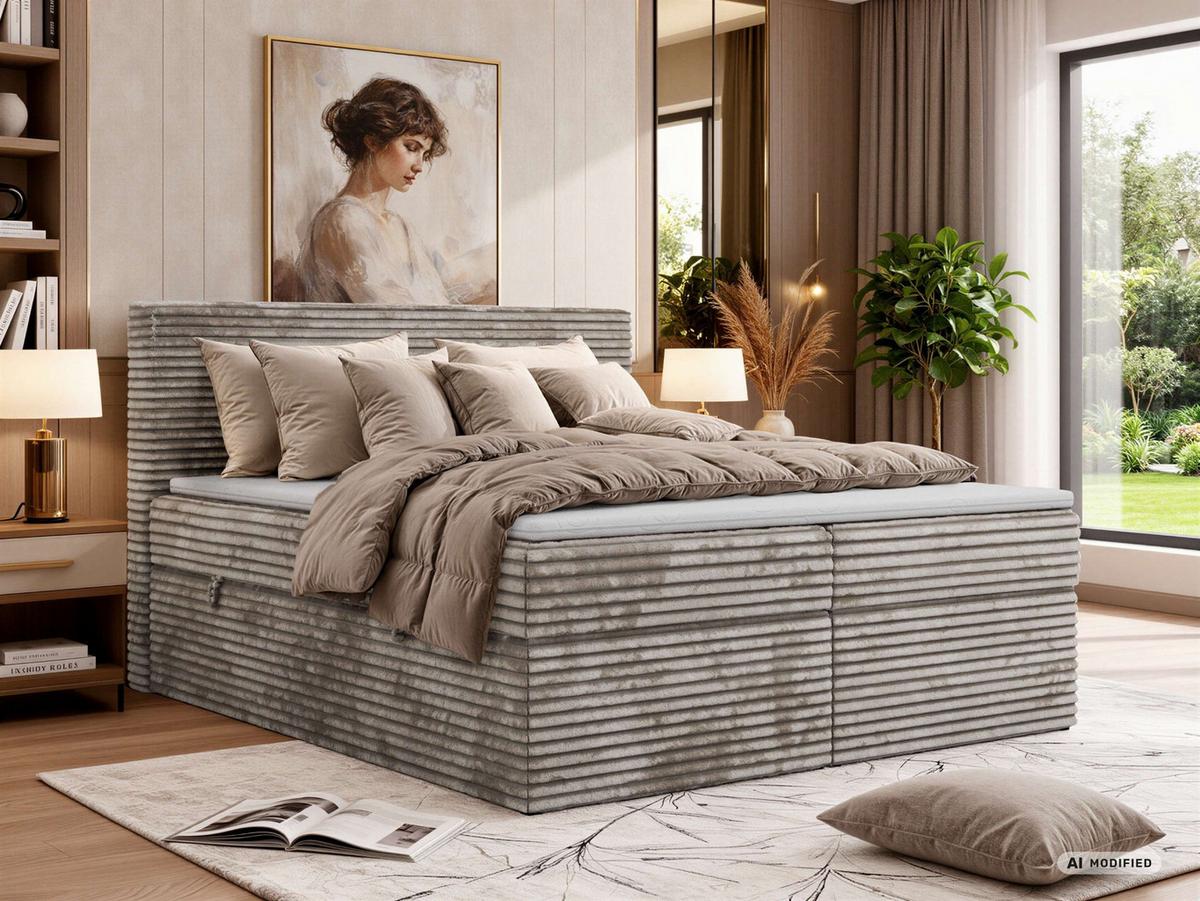 BOXBETT TILION 200/200 - Hellbraun Cord - Topper T25 - H3 - Hellbraun/Schwarz, Kunststoff/Textil (200/200cm) - MKS
