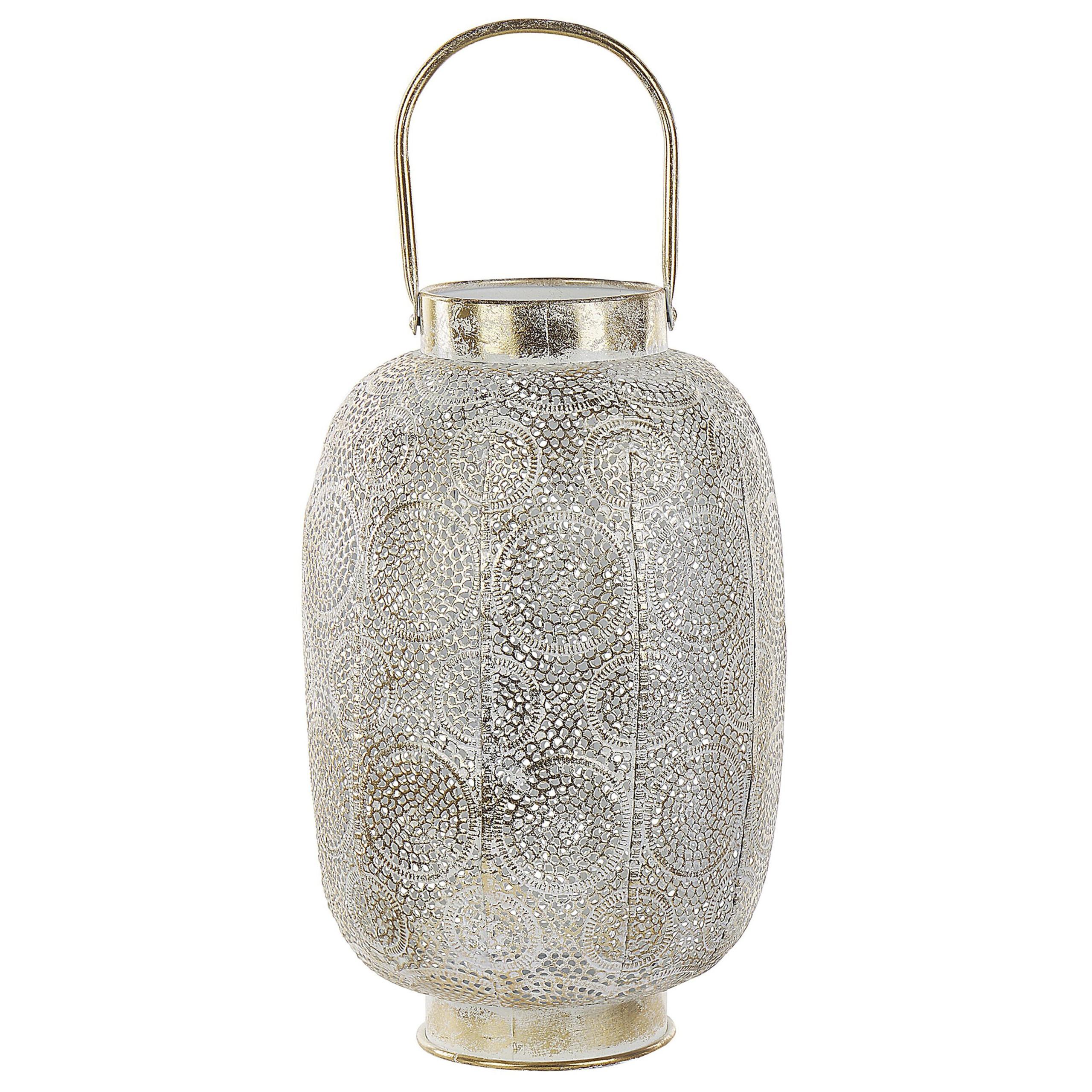 LATERNE Metall 40 cm Gold Lantau - Goldfarben/Weiß, Metall (25/40/25cm) - Beliani