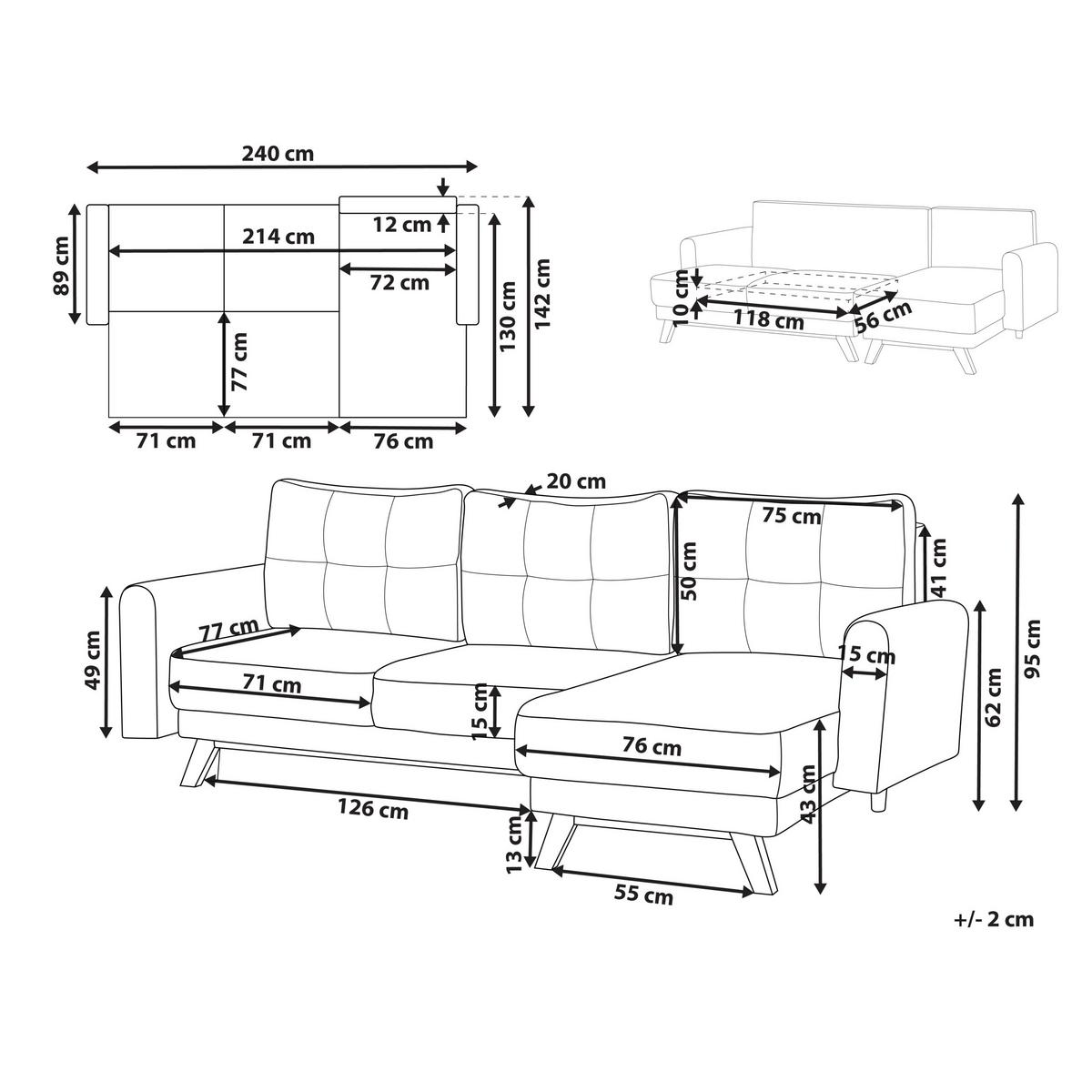 3-SITZER-ECKSOFA hellbeige rechtsseitig mit Schlaffunktion Stauraum Siro - Hellbraun/Beige, Textil (240/142cm) - Beliani