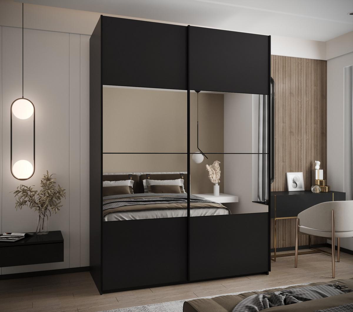 SCHWEBETÜRENSCHRANK 245,5/170/64 2-türig - Schwarz, Holz/Metall (170/245/64cm) - Abiks Möbel
