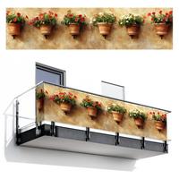 BALKON-SICHTSCHUTZ Blumentöpfe - Wand - Vintage Deko XXL 500x120 cm - Terracotta, Kunststoff (500/120cm) - MuchoWow
