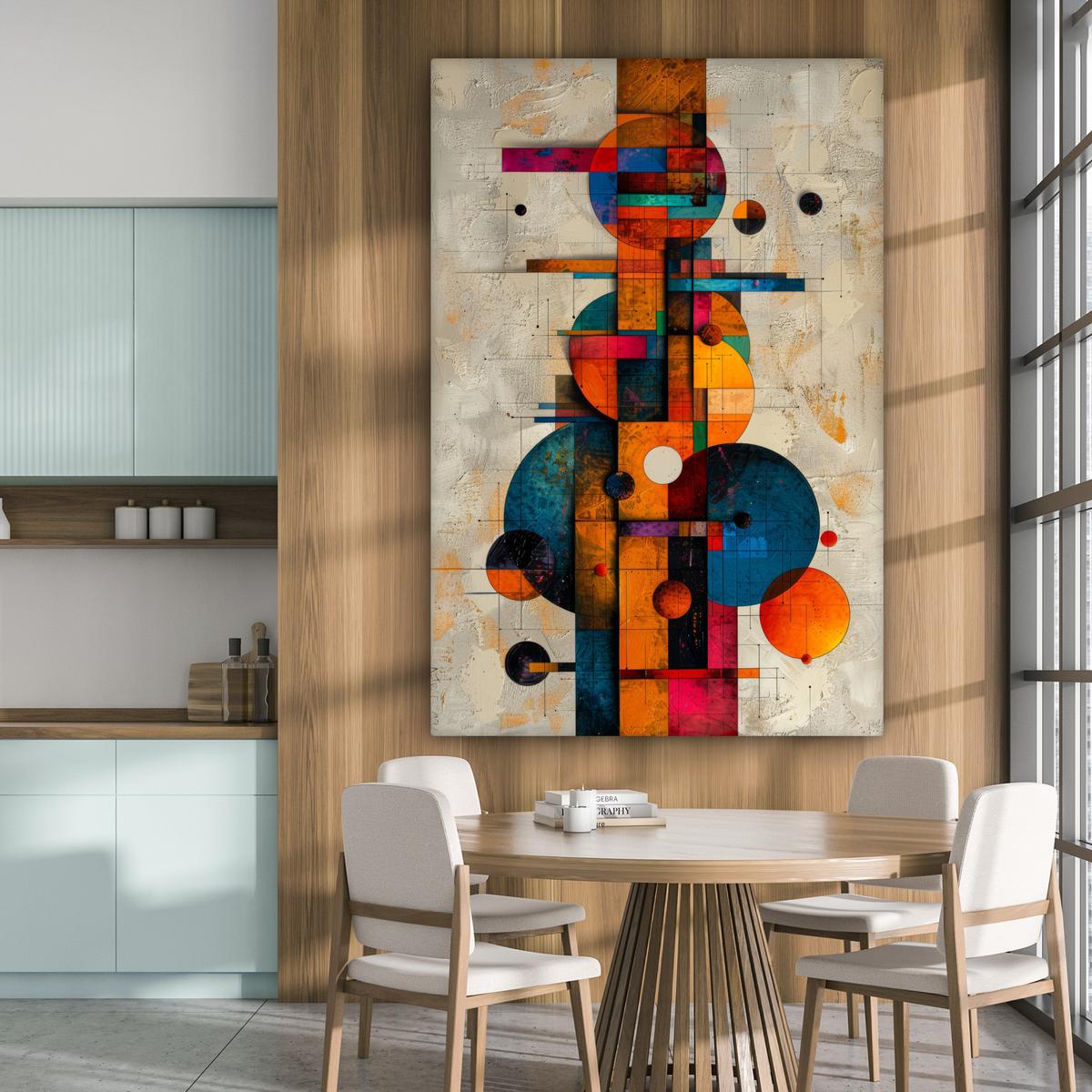 LEINWANDBILD Vintage - Moderne Kunst - Orange - Geometrische Formen Deko Groß 90x140 cm - Multicolor, Textil (90/140cm) - MuchoWow