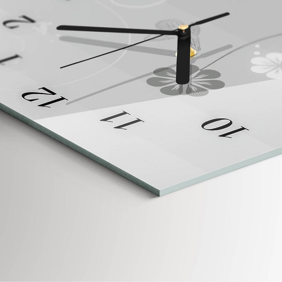 WANDUHR aus Glas 30x60 cm - Blumen - Grau, Glas (30/60/0.4cm) - TULUP