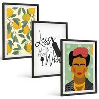 BILDER SET 3er Set - 40x60 cm Schwarzer Rahmen - Zitronenweinporträt von Frida - Schwarz, Kunststoff (40/60cm) - TULUP