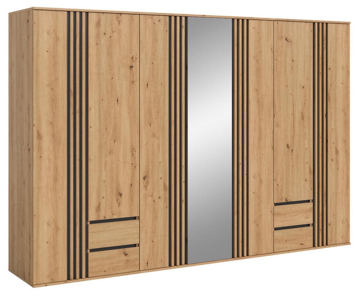 KLEIDERSCHRANK Eiche Artisan, grau 280 cm 7-türig, Wäscheschrank mit Spiegel und Schubladen - Anthrazit/Eiche Artisan, Holzwerkstoff (280/192/56cm) - Inn.Furn