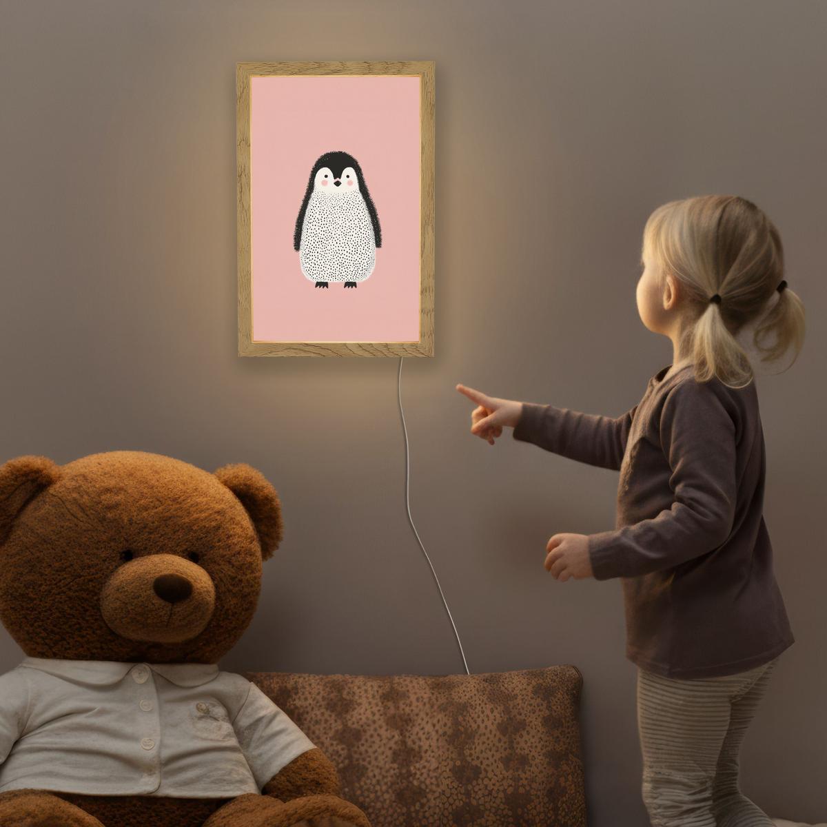 NACHTTISCHLAMPE Pinguin - Punkte - Minimalistisch - Rosa 20x30 cm - Rosa, Holzwerkstoff (8/20/30cm) - OnlyWow