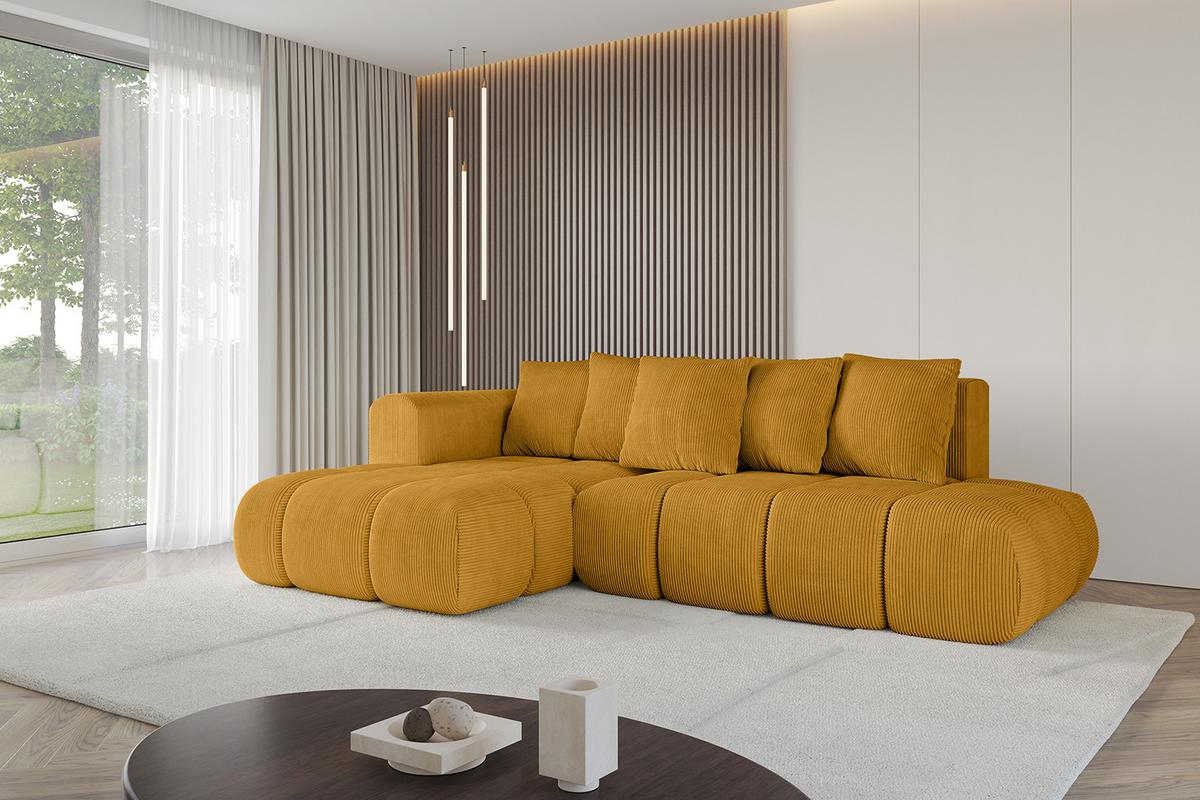 ECKSOFA Ottomane Links CLOUD-L-v1 280x185x90 Senfgelb Cord - Currygelb, Holzwerkstoff/Kunststoff (180/289cm) - ALTDECOR
