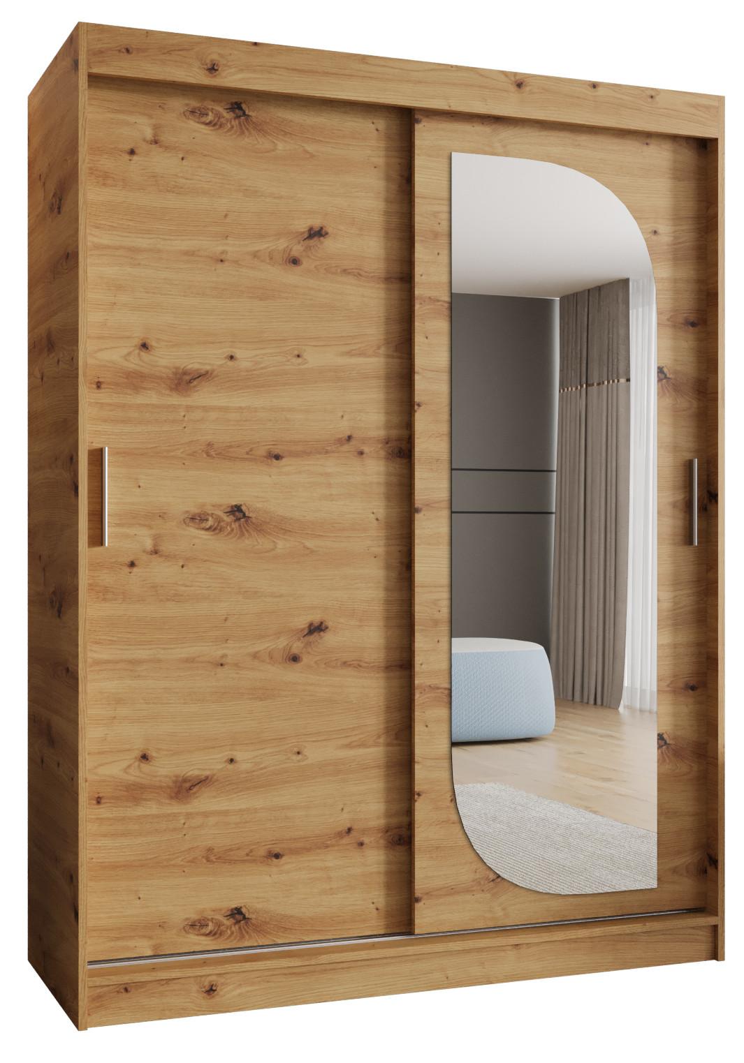 SCHIEBETÜRENSCHRANK mit Spiegel LUCY 200/150/62 2-türig - Silberfarben/Eiche Artisan, Holz (150/200/62cm) - MÖBEL KRYSPOL