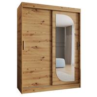 SCHIEBETÜRENSCHRANK mit Spiegel LUCY 200/150/62 2-türig - Silberfarben/Eiche Artisan, Holz (150/200/62cm) - MÖBEL KRYSPOL