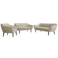 SITZGARNITUR PIRS 3+2+1 - Beige Velvet - Schwarze Beine - Beige/Schwarz, Holzwerkstoff/Textil (180/75/74cm) - MKS