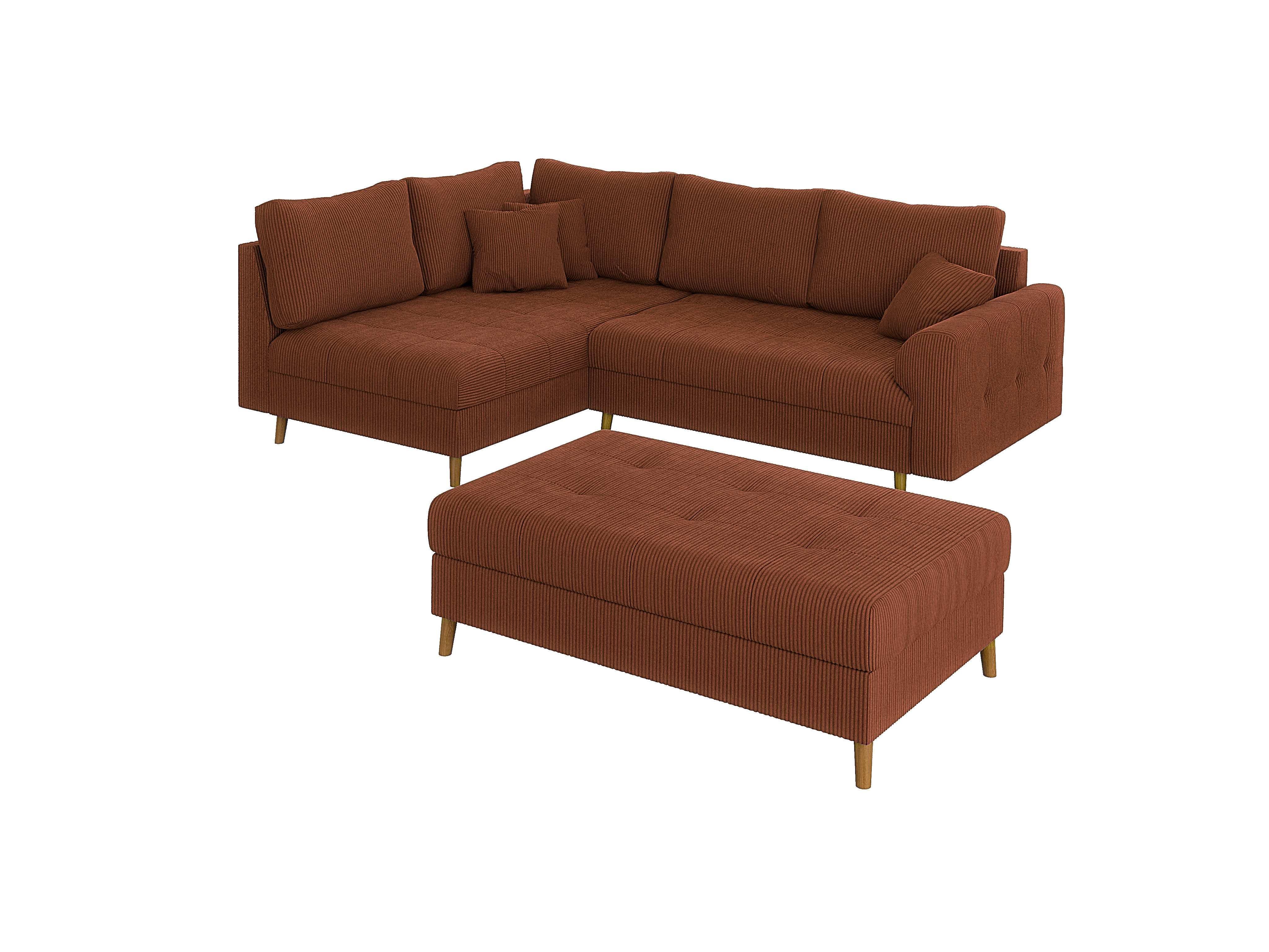 ECKSOFA inkl. Hocker Alma Terrakotta Cord - Ottomane links - Terracotta/Braun, Holz/Textil (231/161cm) - S-Style Möbel